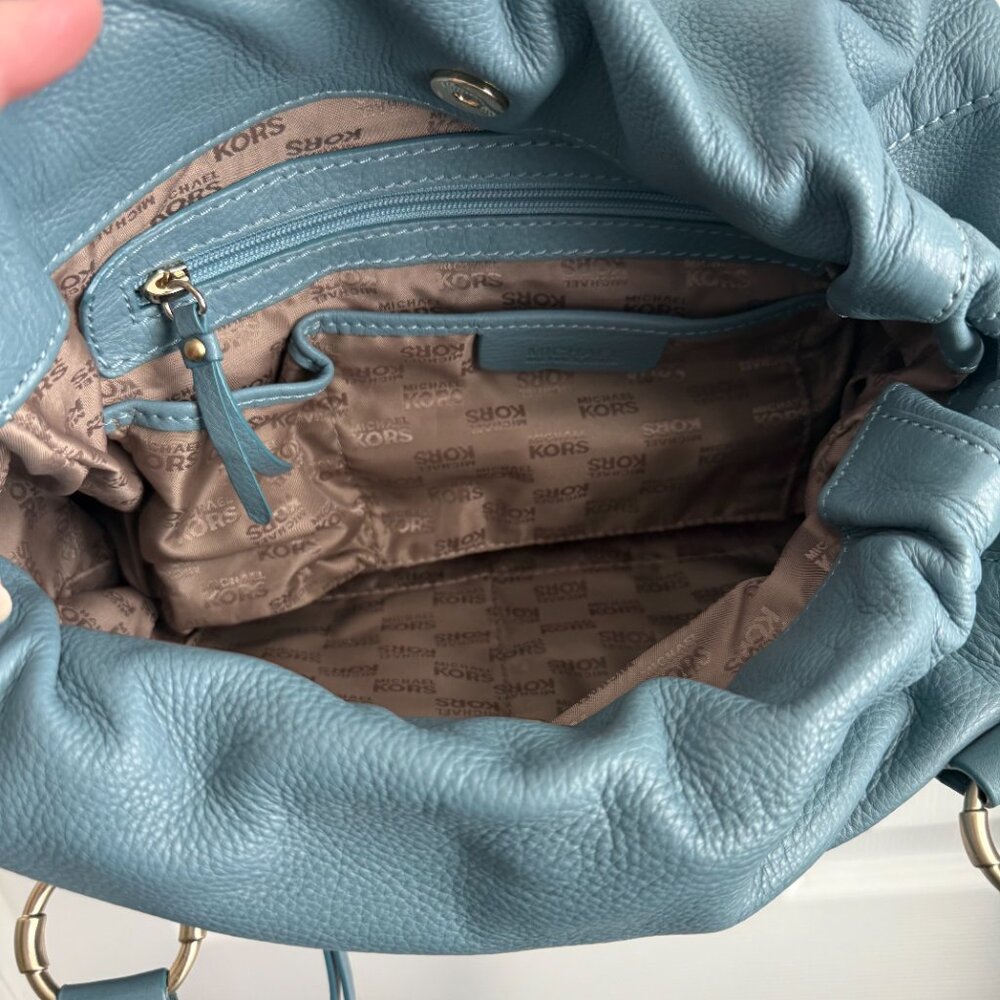 Michael Kors Dusty Blue Double Handle Leather Shoulder Bag - Picture 7 of 8